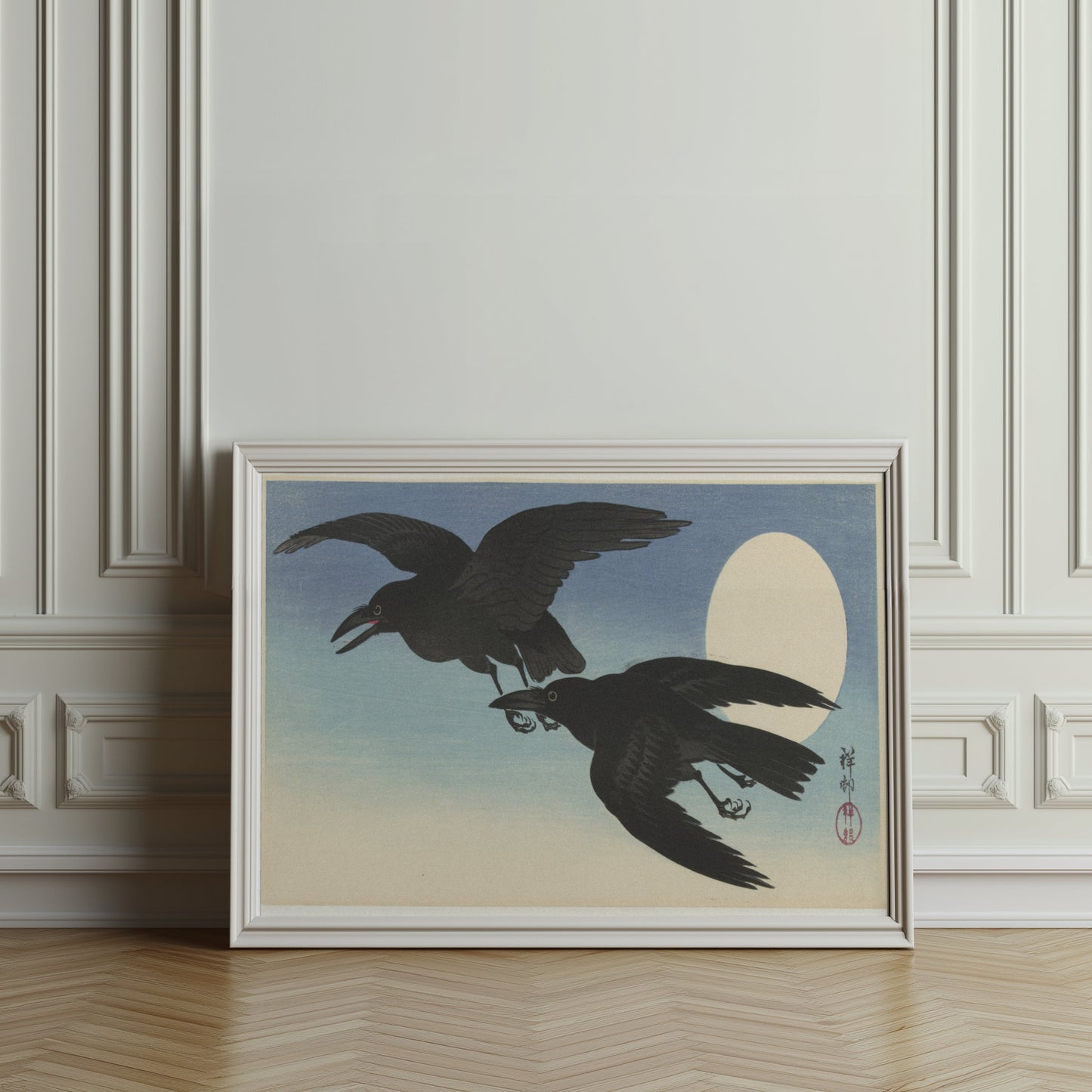 Premium Poster of Elegant Japanese Crow Art with Moon Posters