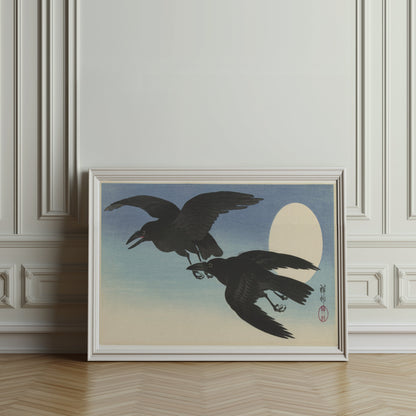 Premium Poster of Elegant Japanese Crow Art with Moon Posters