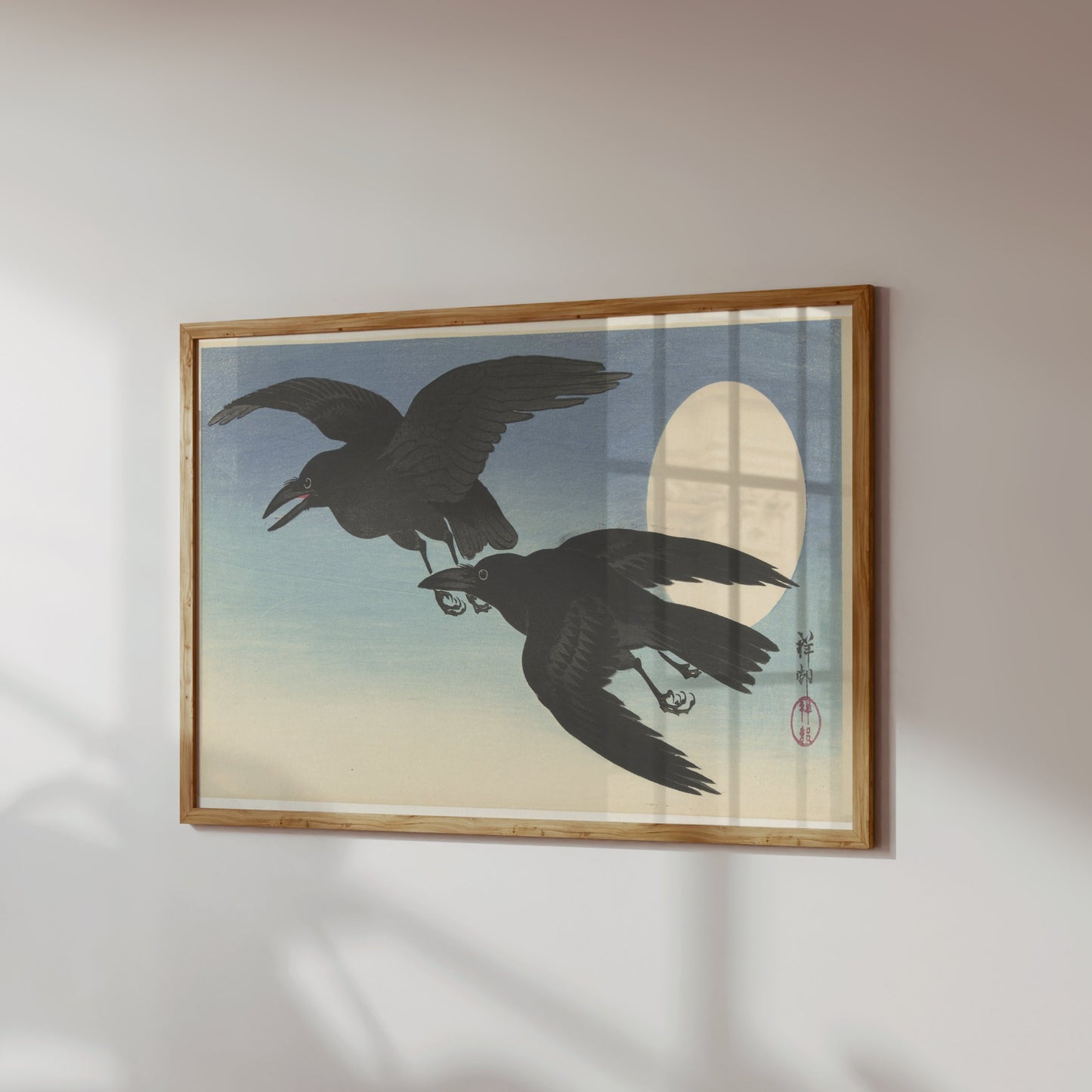 Premium Poster of Elegant Japanese Crow Art with Moon Posters