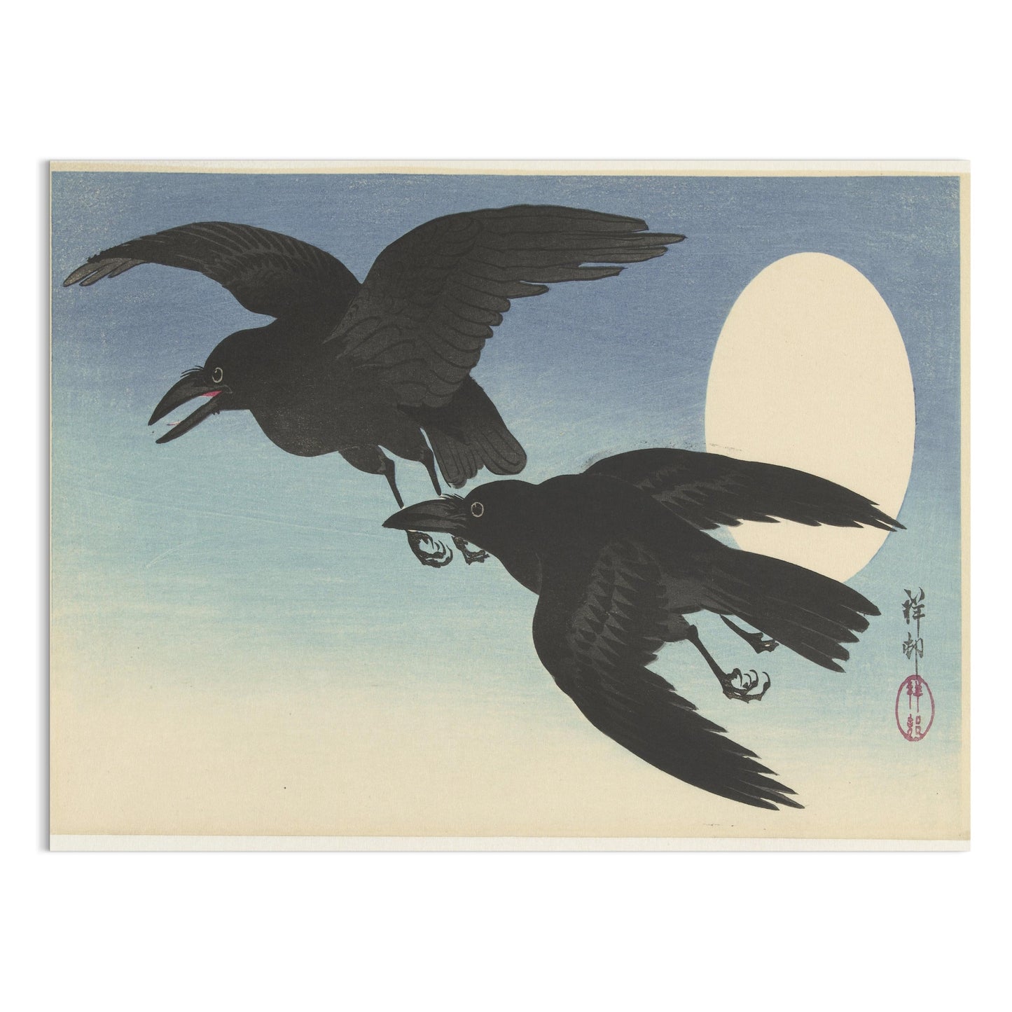 Premium Poster of Elegant Japanese Crow Art with Moon Posters