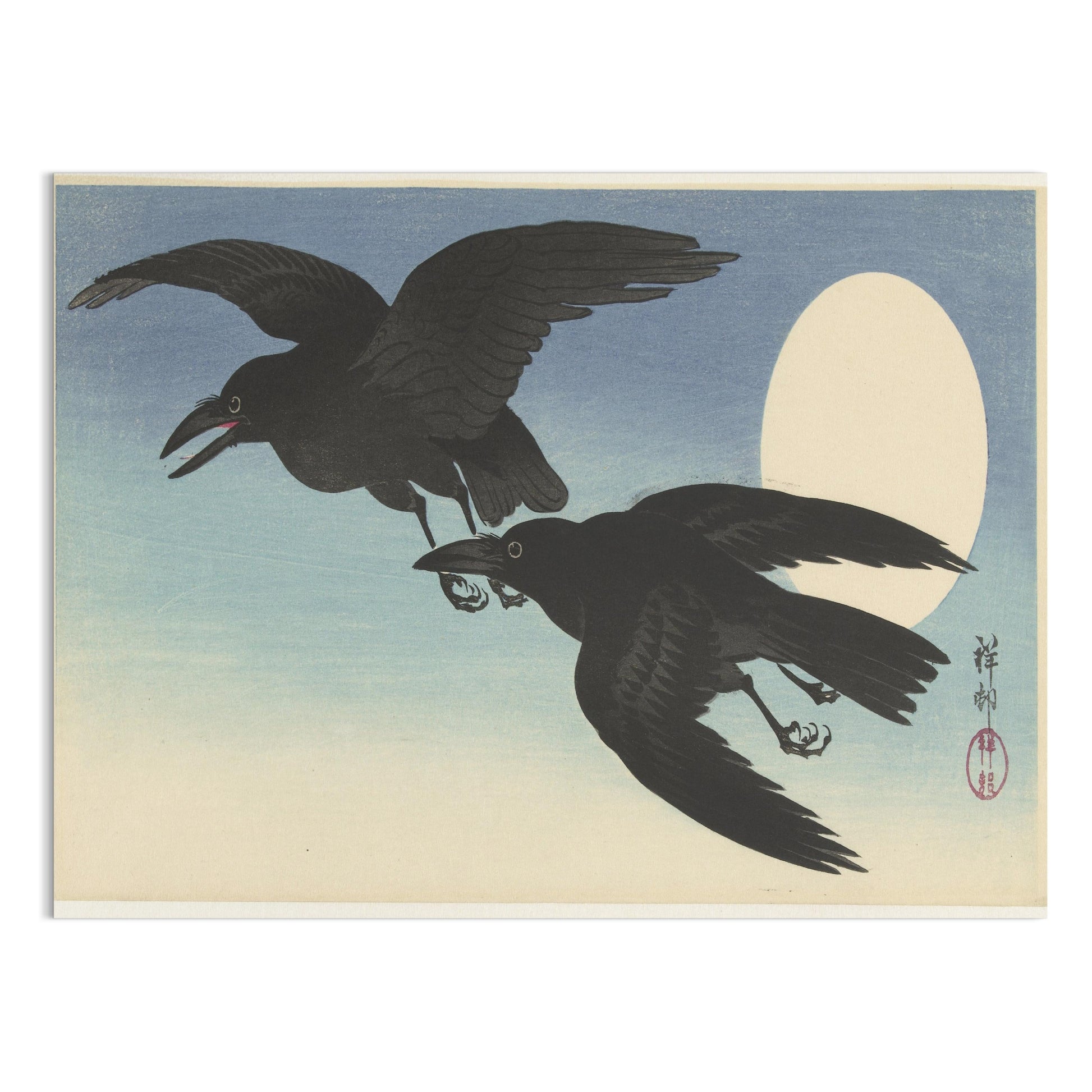 Premium Poster of Elegant Japanese Crow Art with Moon Posters