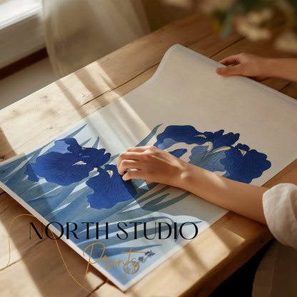 Premium Poster of Elegant Japanese Floral Blue Iris Art Posters