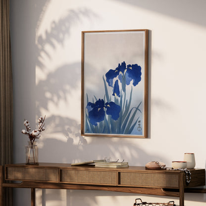 Premium Poster of Elegant Japanese Floral Blue Iris Art Posters