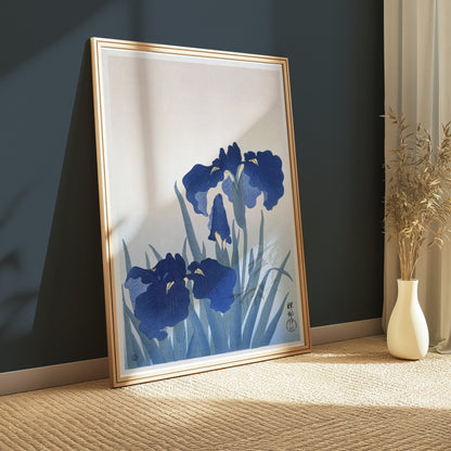 Premium Poster of Elegant Japanese Floral Blue Iris Art Posters