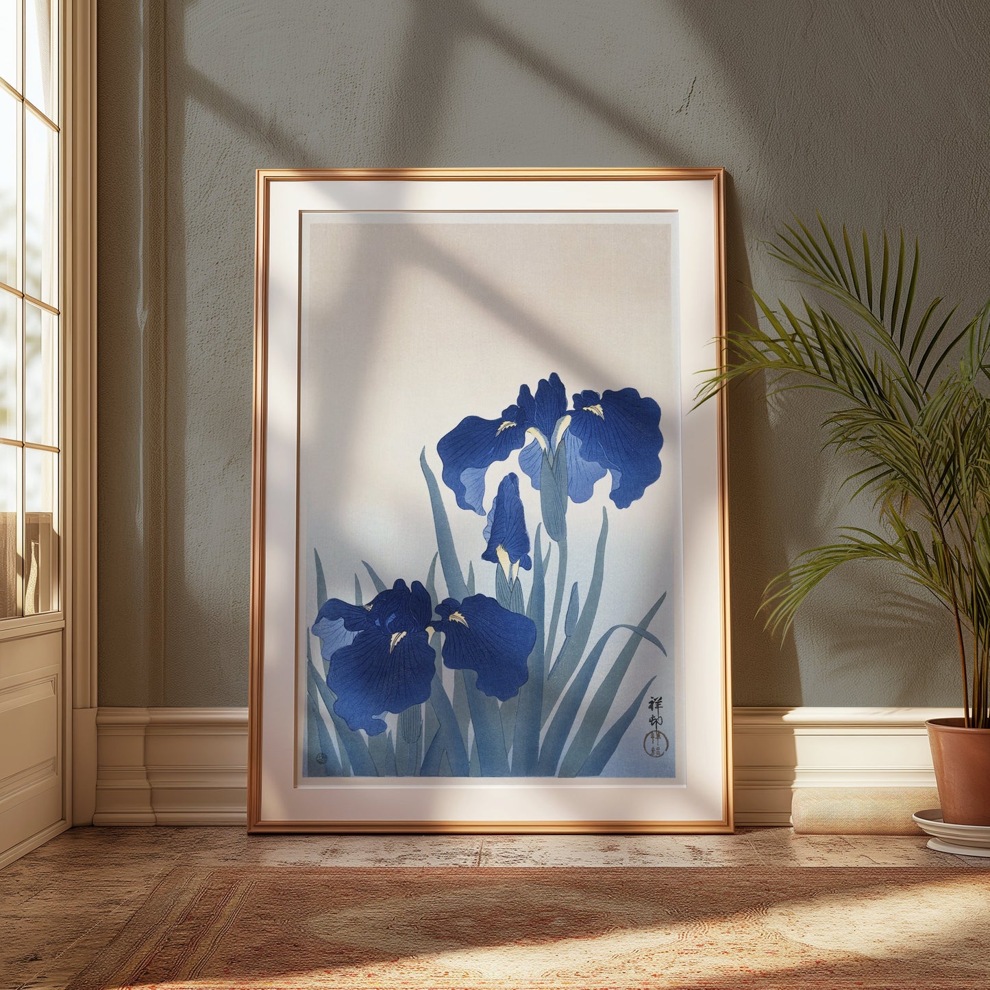 Premium Poster of Elegant Japanese Floral Blue Iris Art Posters