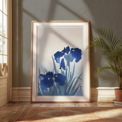 Premium Poster of Elegant Japanese Floral Blue Iris Art Posters