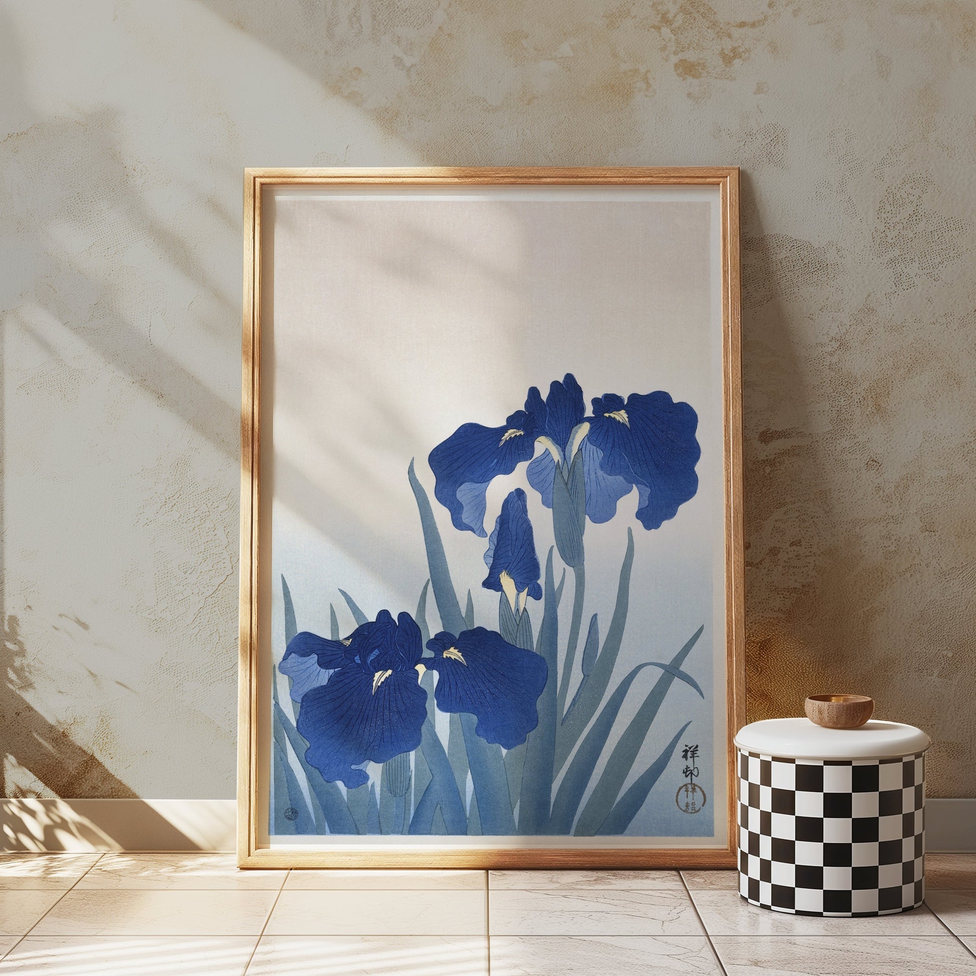 Premium Poster of Elegant Japanese Floral Blue Iris Art Posters