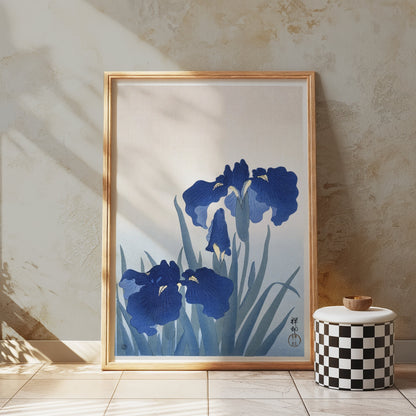 Premium Poster of Elegant Japanese Floral Blue Iris Art Posters