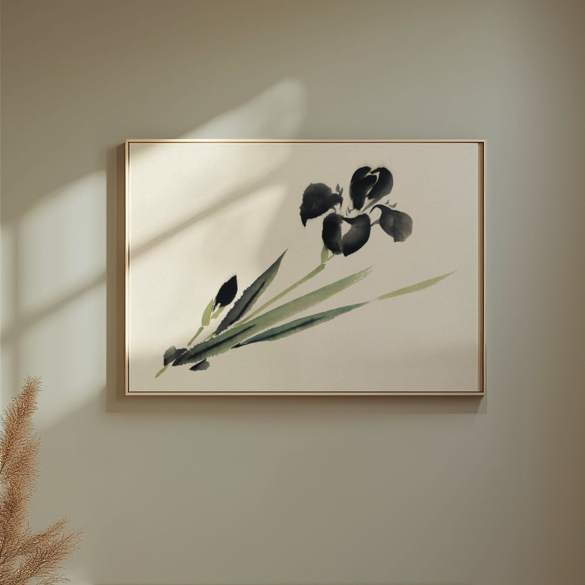 Premium Poster of Elegant Japanese Ink Painting of Iris Floral Art Posters