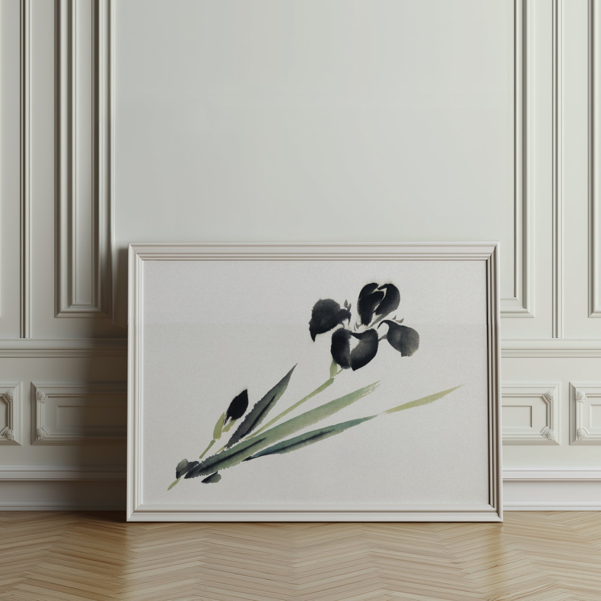 Premium Poster of Elegant Japanese Ink Painting of Iris Floral Art Posters
