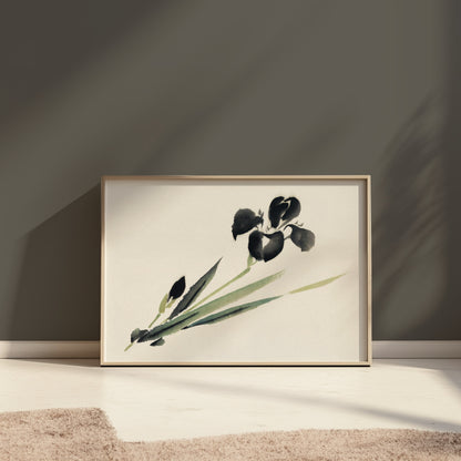 Premium Poster of Elegant Japanese Ink Painting of Iris Floral Art Posters