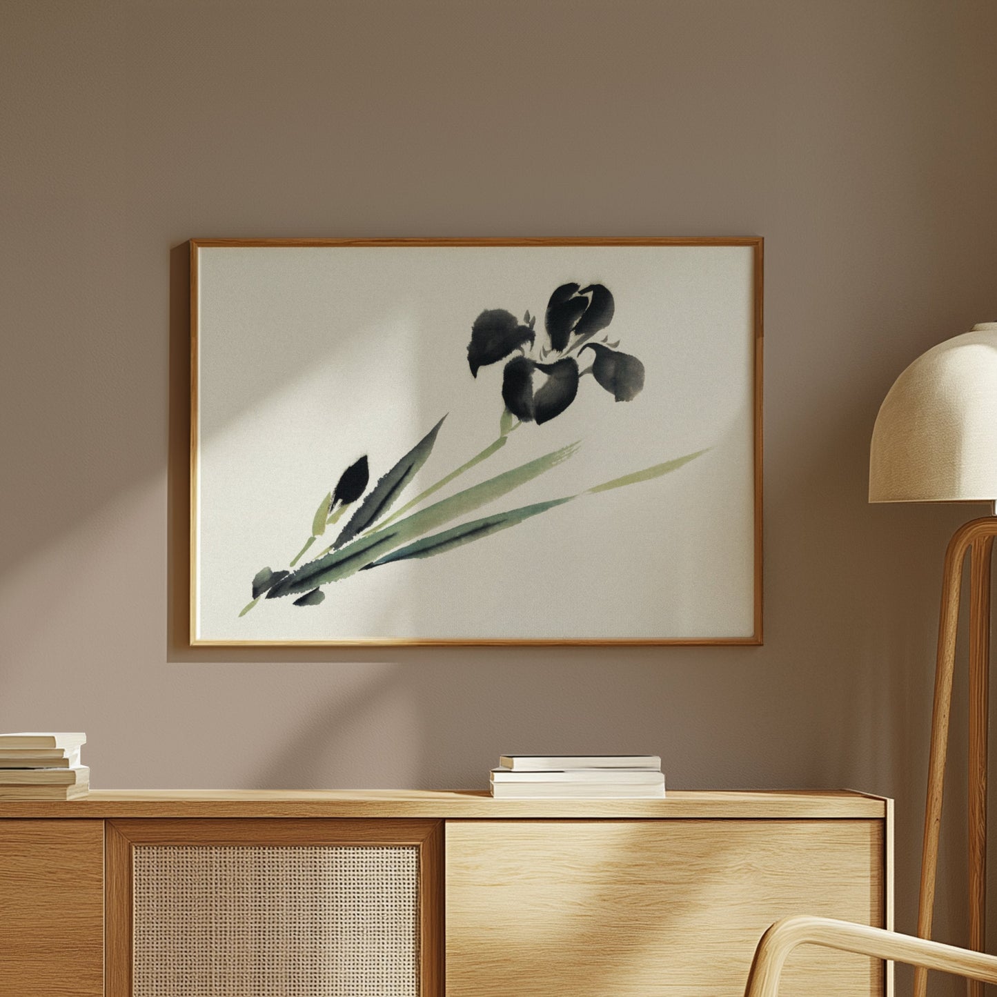 Premium Poster of Elegant Japanese Ink Painting of Iris Floral Art Posters