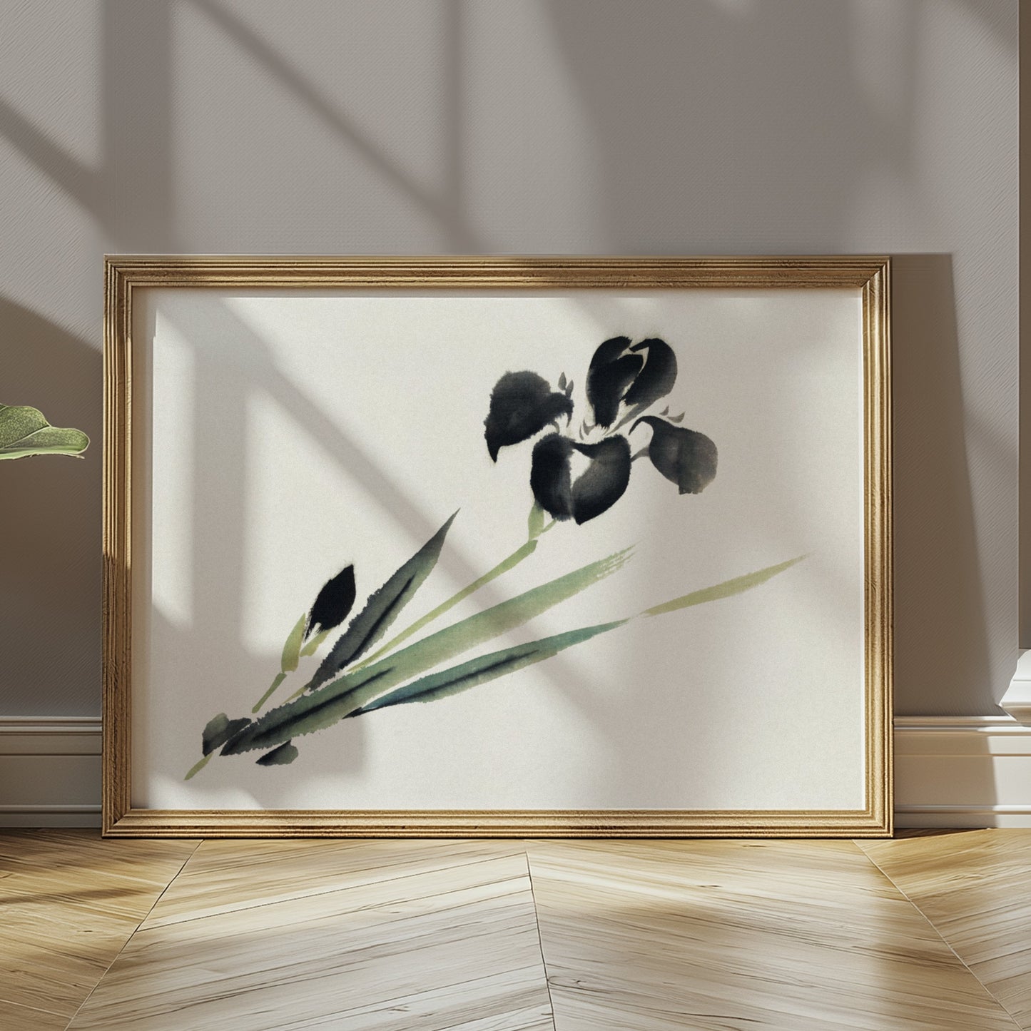 Premium Poster of Elegant Japanese Ink Painting of Iris Floral Art Posters