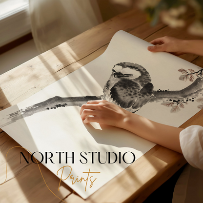 Premium Poster of Elegant Japanese Owl Sitting on a Branch Art Posters