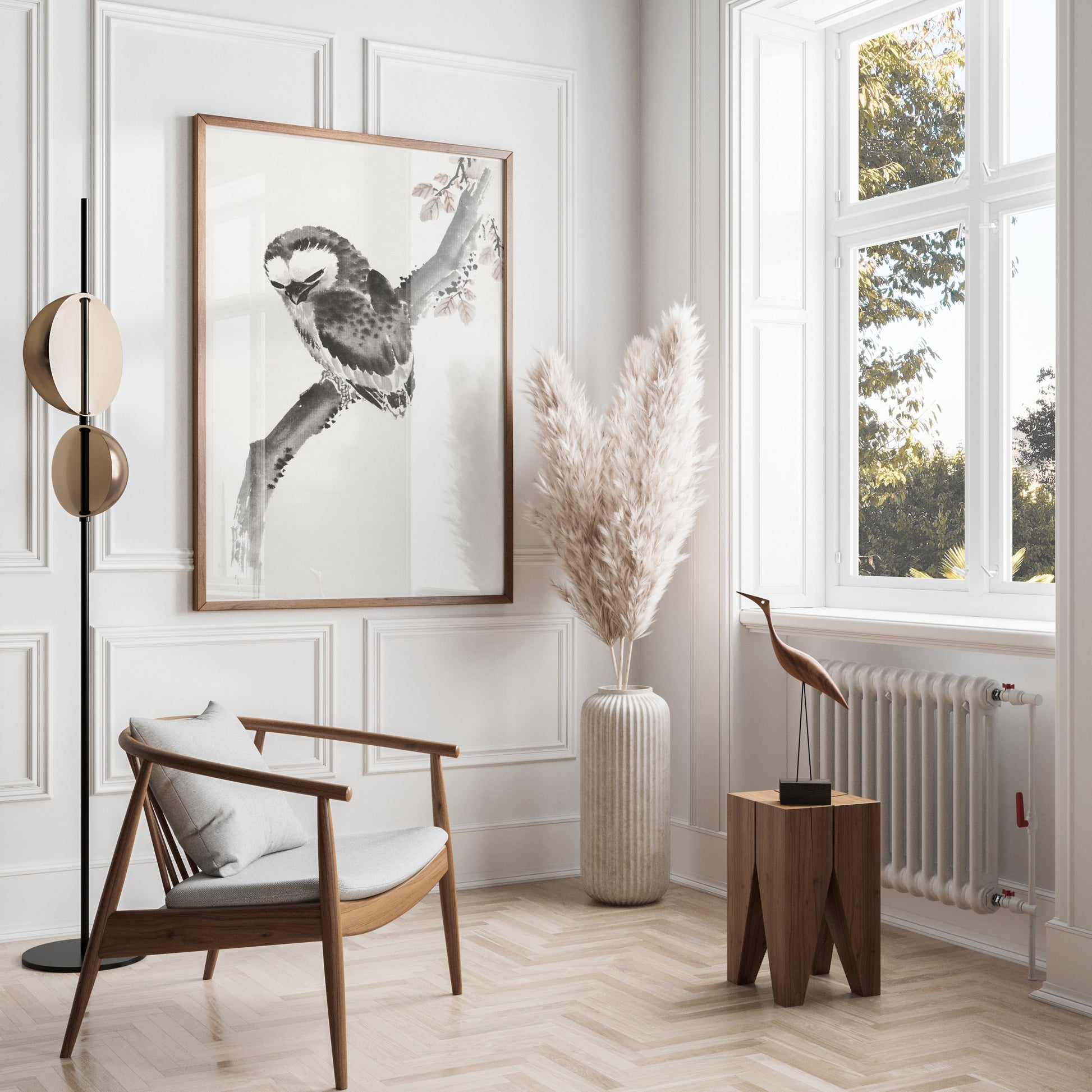 Premium Poster of Elegant Japanese Owl Sitting on a Branch Art Posters
