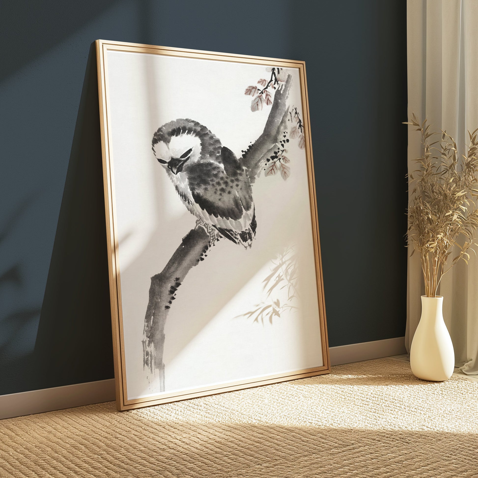 Premium Poster of Elegant Japanese Owl Sitting on a Branch Art Posters