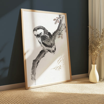 Premium Poster of Elegant Japanese Owl Sitting on a Branch Art Posters
