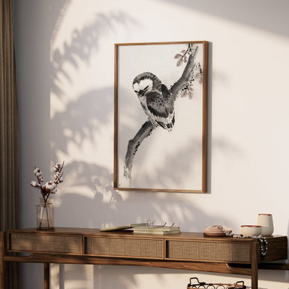 Premium Poster of Elegant Japanese Owl Sitting on a Branch Art Posters