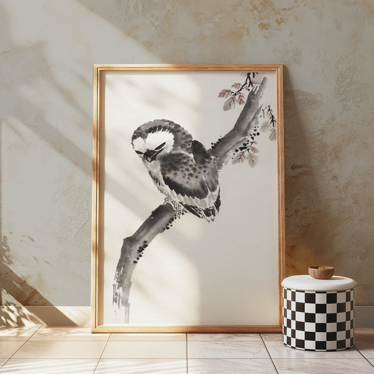 Premium Poster of Elegant Japanese Owl Sitting on a Branch Art Posters