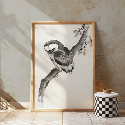 Premium Poster of Elegant Japanese Owl Sitting on a Branch Art Posters
