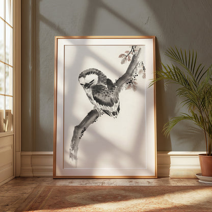 Premium Poster of Elegant Japanese Owl Sitting on a Branch Art Posters