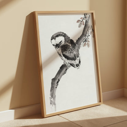 Premium Poster of Elegant Japanese Owl Sitting on a Branch Art Posters