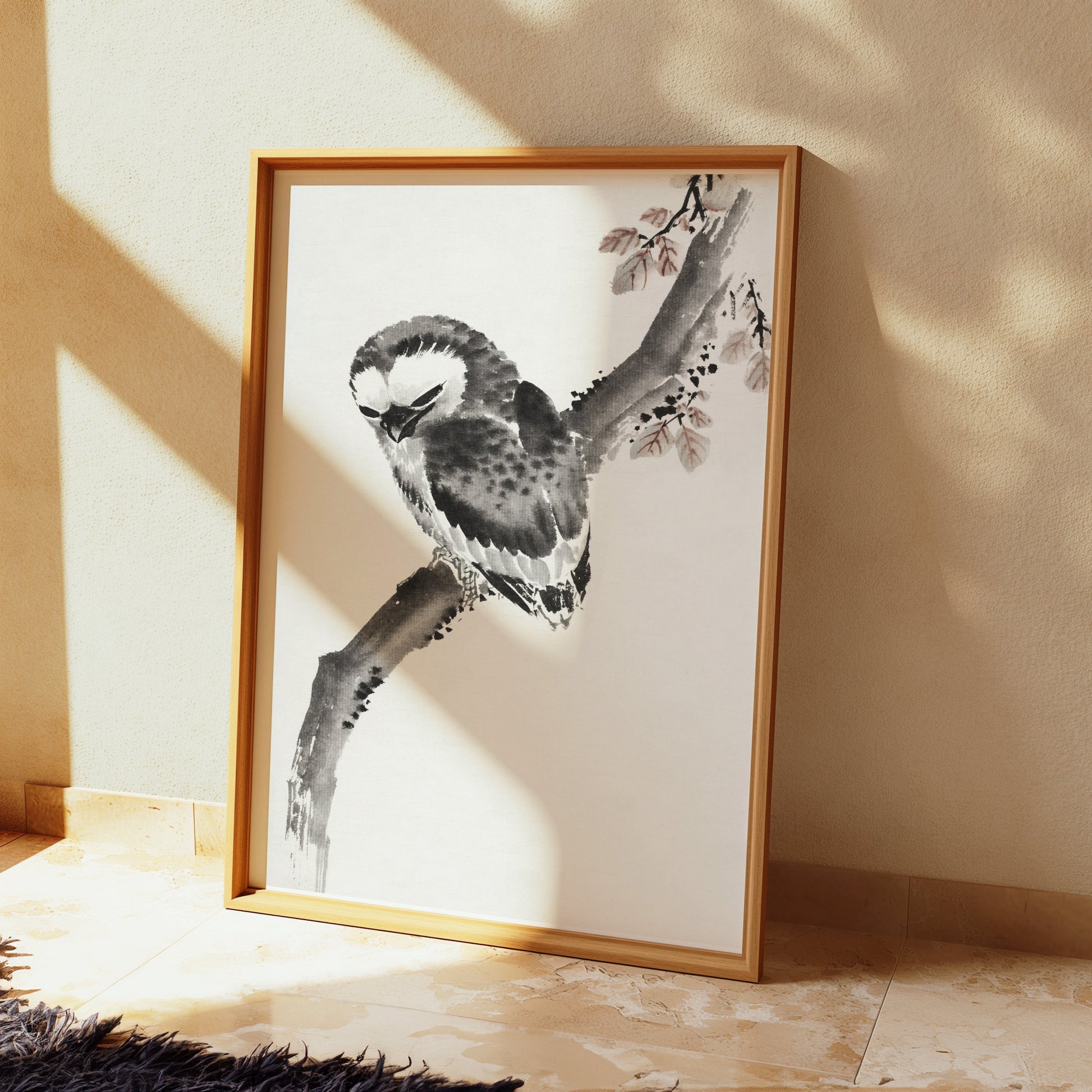 Premium Poster of Elegant Japanese Owl Sitting on a Branch Art Posters