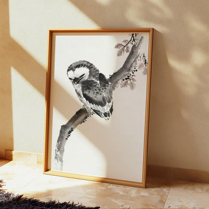 Premium Poster of Elegant Japanese Owl Sitting on a Branch Art Posters