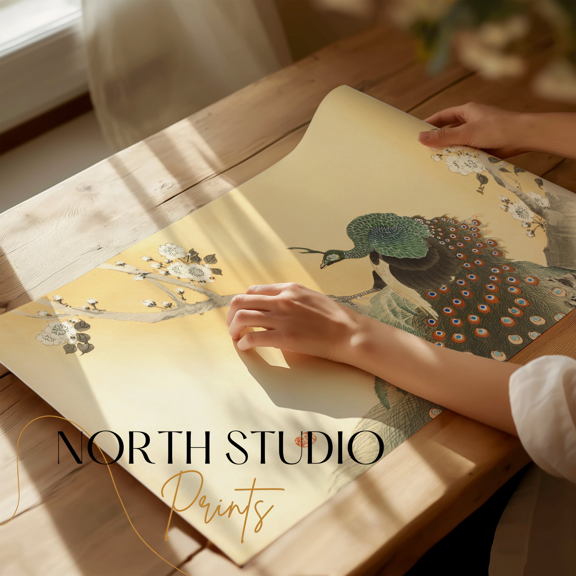 Premium Poster of Elegant Japanese Peacock Painting on Branch Posters