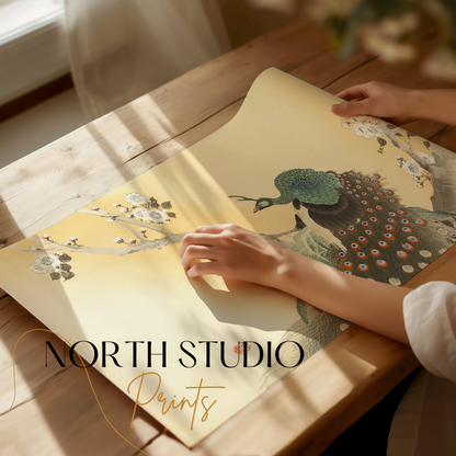 Premium Poster of Elegant Japanese Peacock Painting on Branch Posters