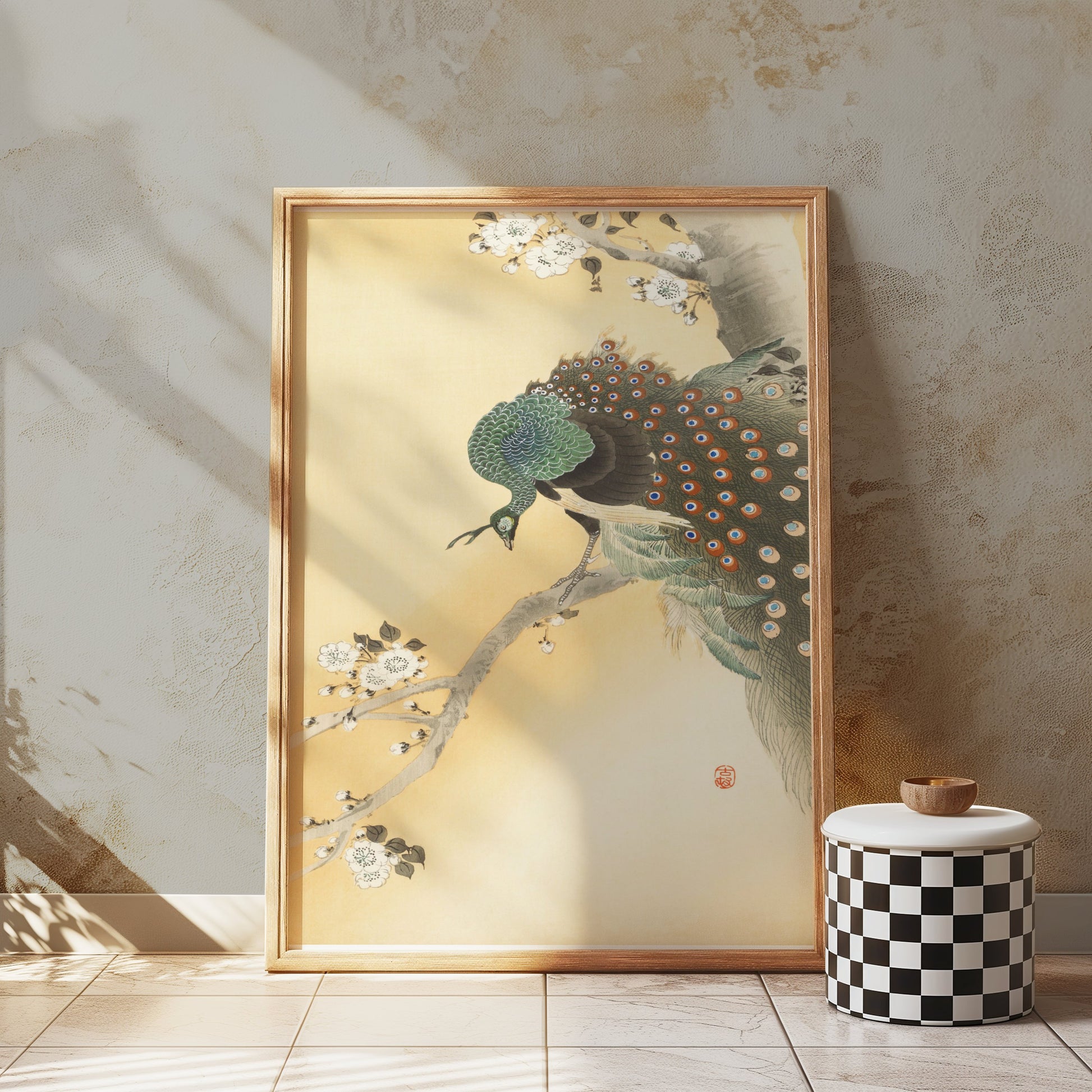 Premium Poster of Elegant Japanese Peacock Painting on Branch Posters