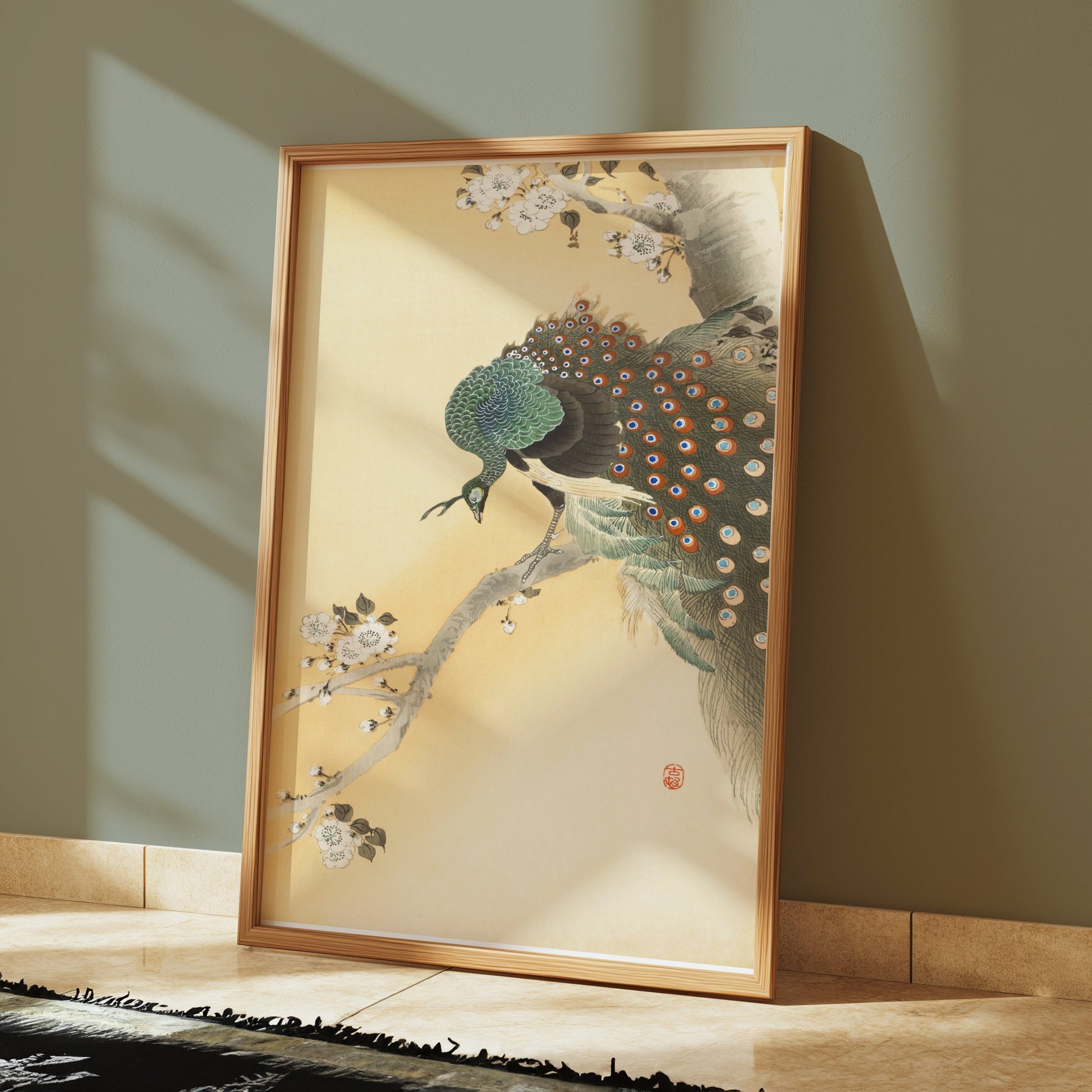Premium Poster of Elegant Japanese Peacock Painting on Branch Posters