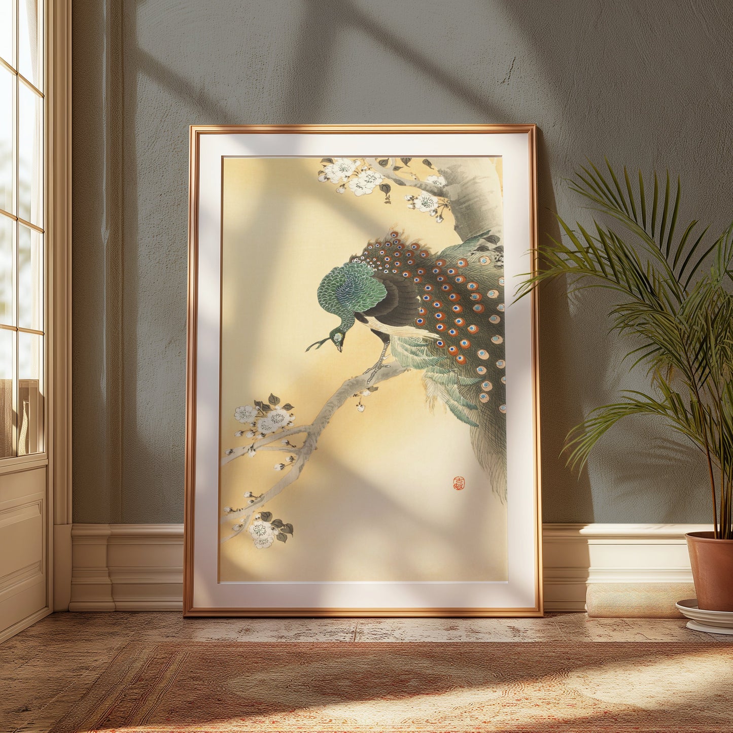 Premium Poster of Elegant Japanese Peacock Painting on Branch Posters