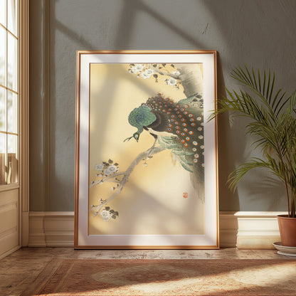 Premium Poster of Elegant Japanese Peacock Painting on Branch Posters
