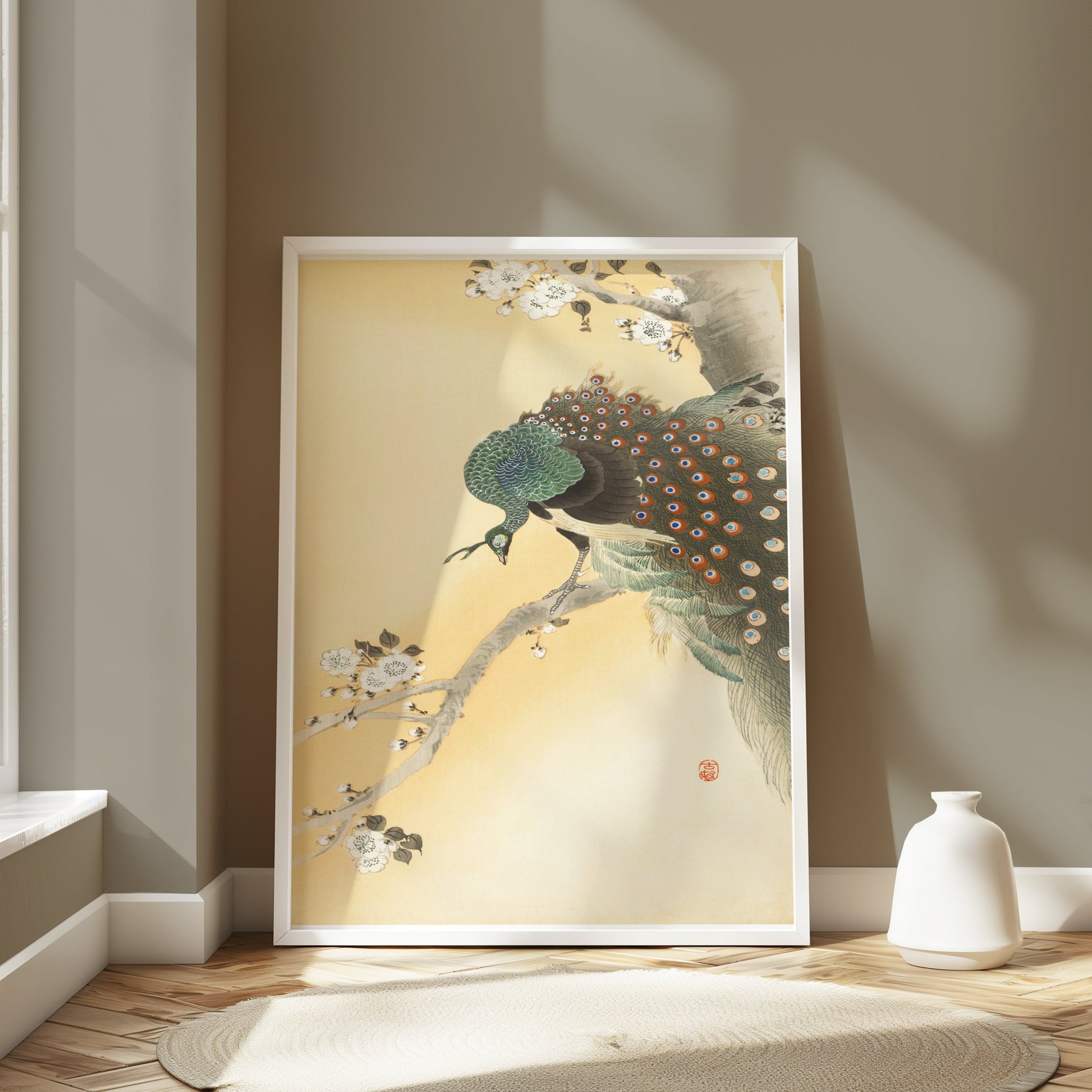 Premium Poster of Elegant Japanese Peacock Painting on Branch Posters