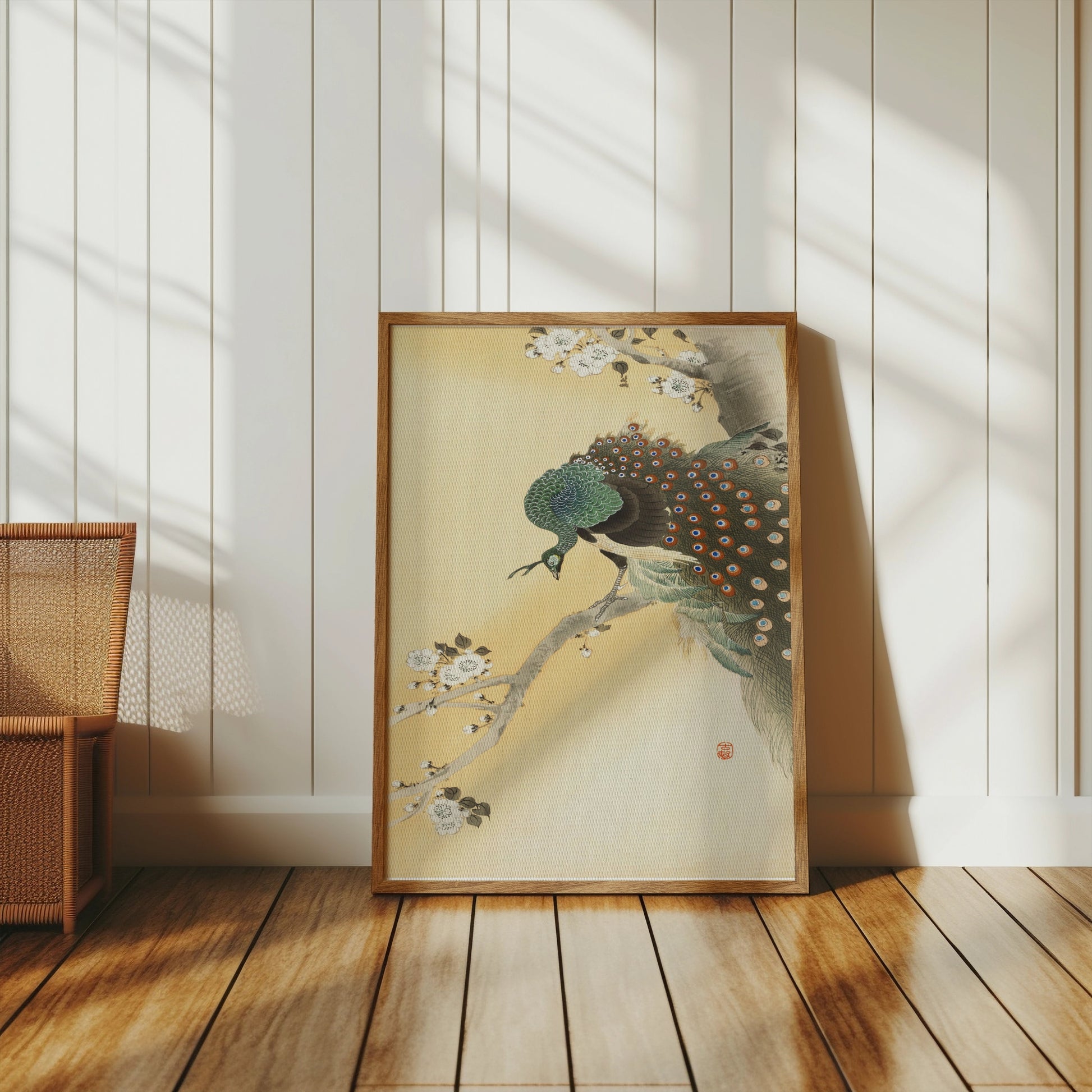 Premium Poster of Elegant Japanese Peacock Painting on Branch Posters