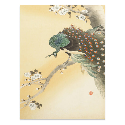 Premium Poster of Elegant Japanese Peacock Painting on Branch Posters