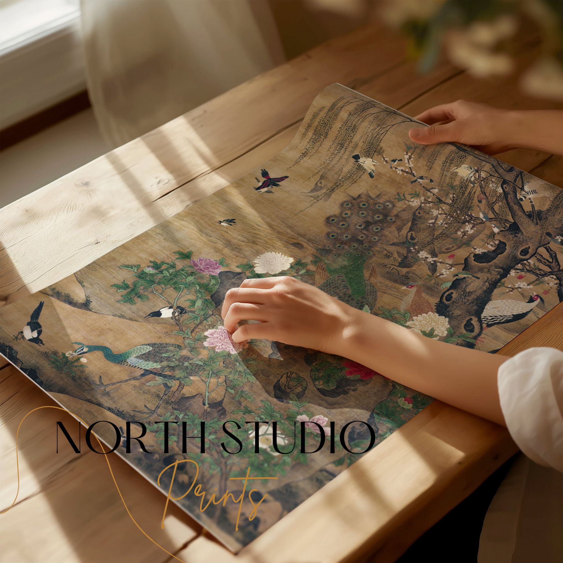 Premium Poster of Elegant Japanese Peacocks Blossoms and Birds Art Posters