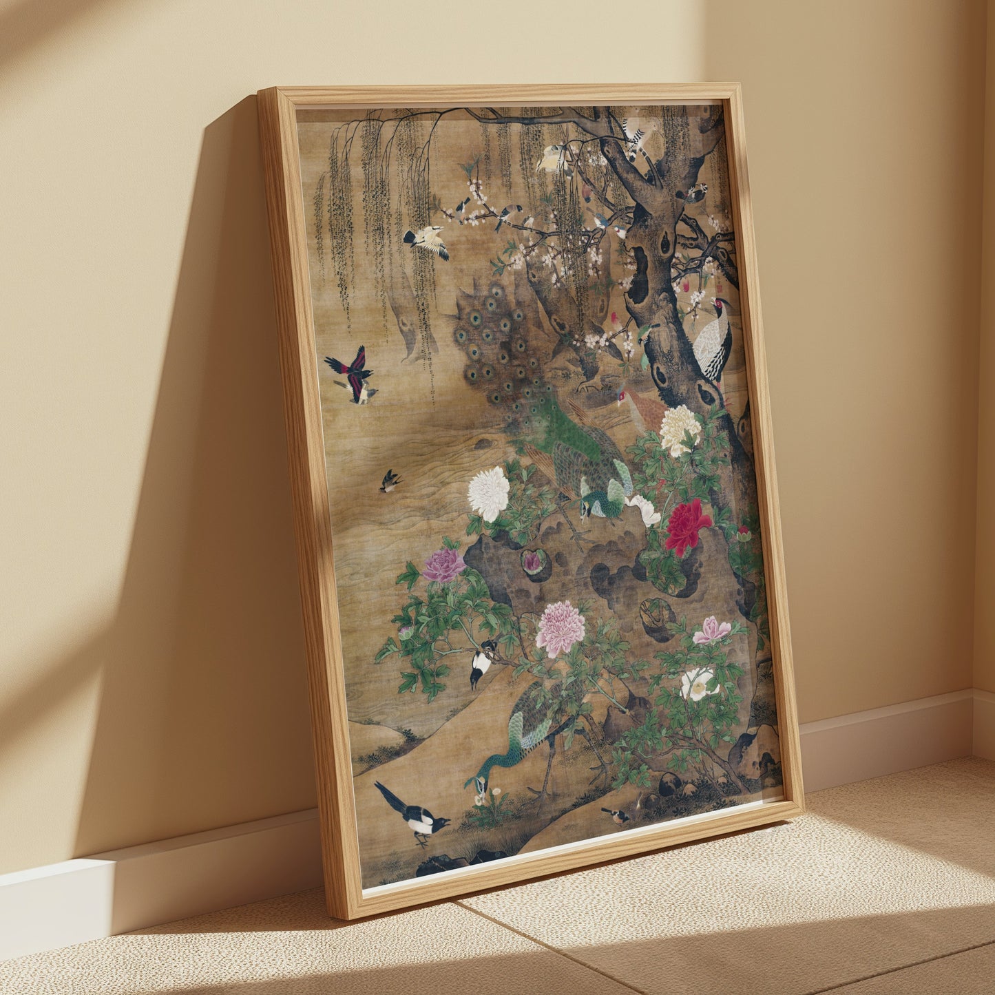 Premium Poster of Elegant Japanese Peacocks Blossoms and Birds Art Posters