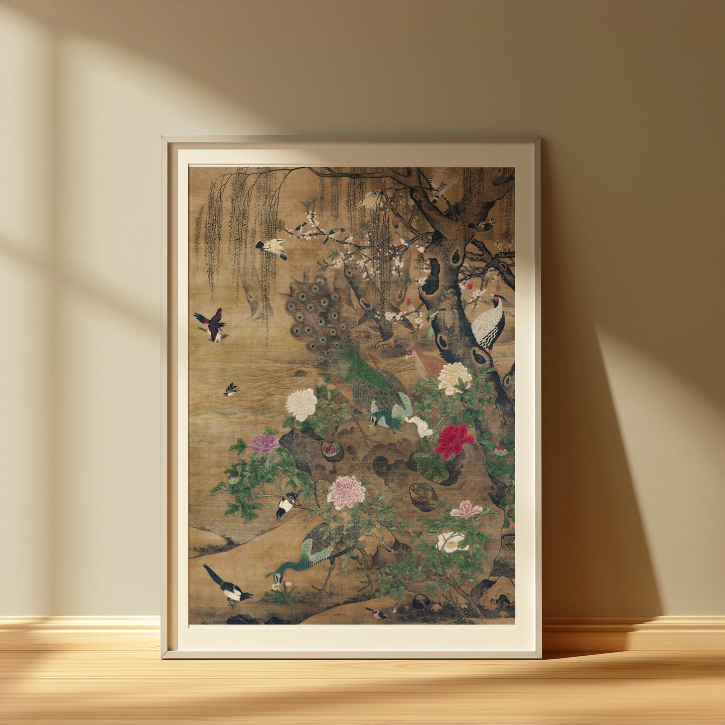 Premium Poster of Elegant Japanese Peacocks Blossoms and Birds Art Posters