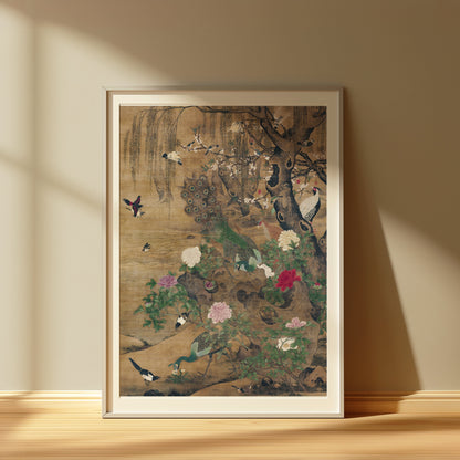 Premium Poster of Elegant Japanese Peacocks Blossoms and Birds Art Posters