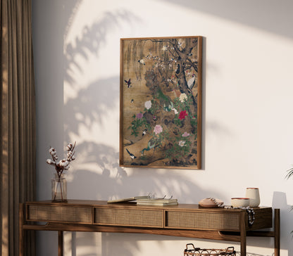 Premium Poster of Elegant Japanese Peacocks Blossoms and Birds Art Posters