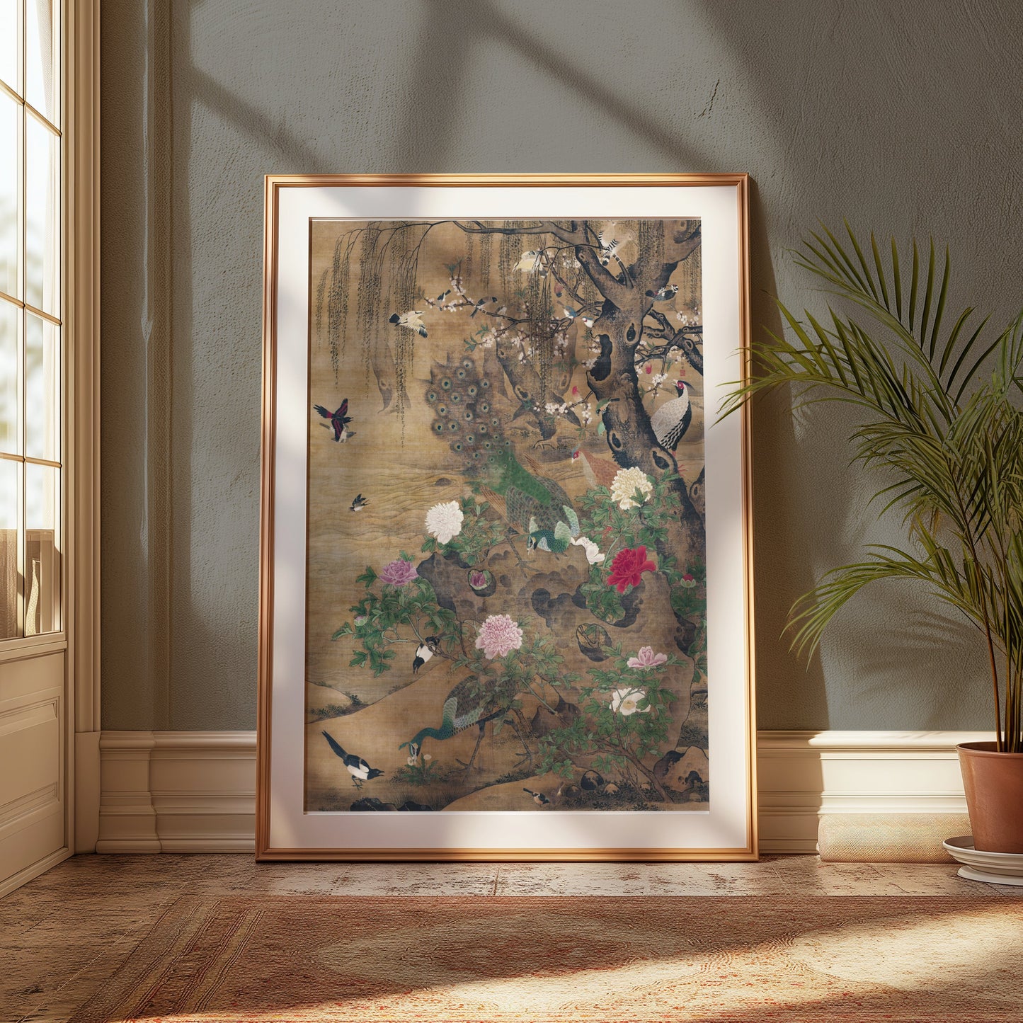 Premium Poster of Elegant Japanese Peacocks Blossoms and Birds Art Posters
