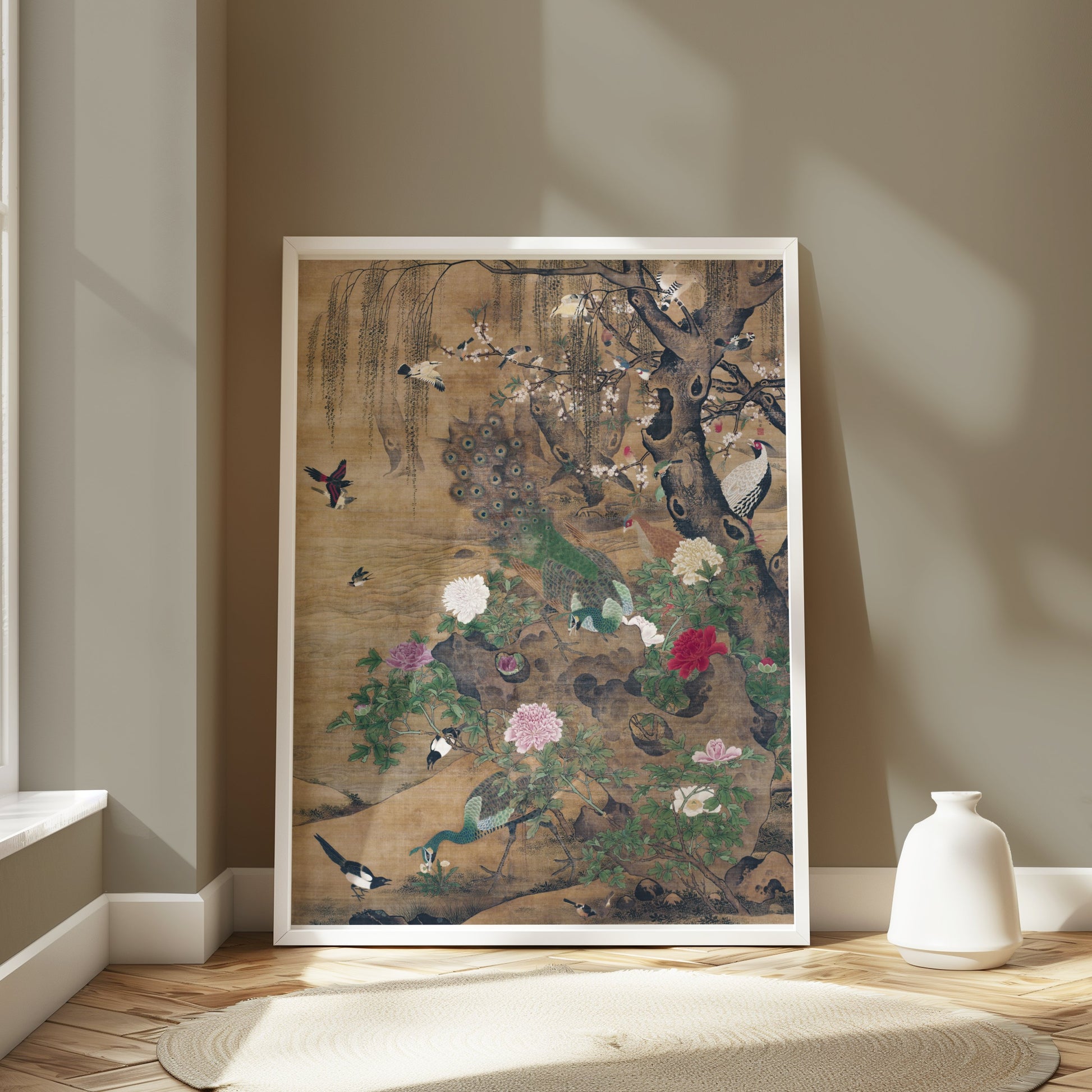Premium Poster of Elegant Japanese Peacocks Blossoms and Birds Art Posters