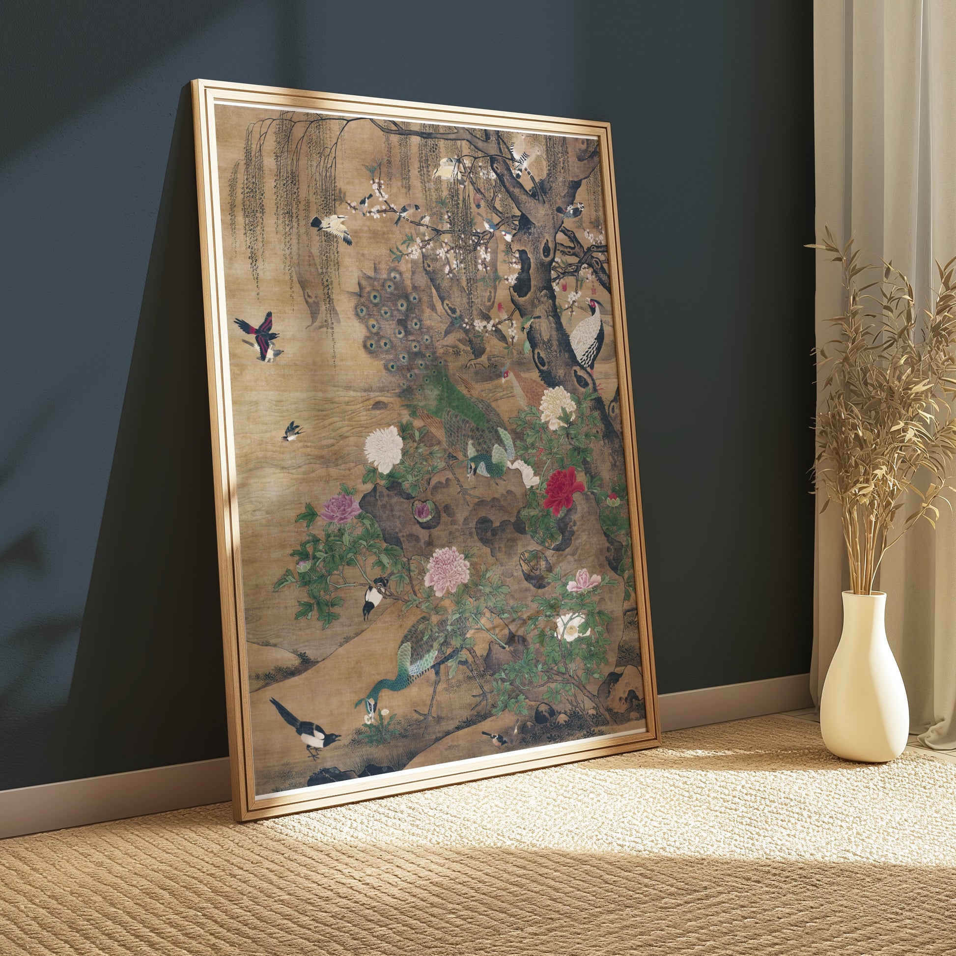 Premium Poster of Elegant Japanese Peacocks Blossoms and Birds Art Posters