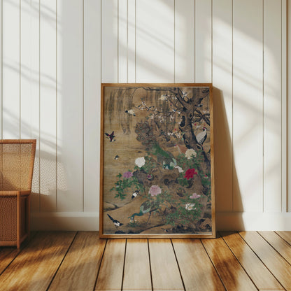 Premium Poster of Elegant Japanese Peacocks Blossoms and Birds Art Posters