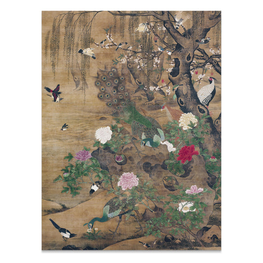 Premium Poster of Elegant Japanese Peacocks Blossoms and Birds Art Posters