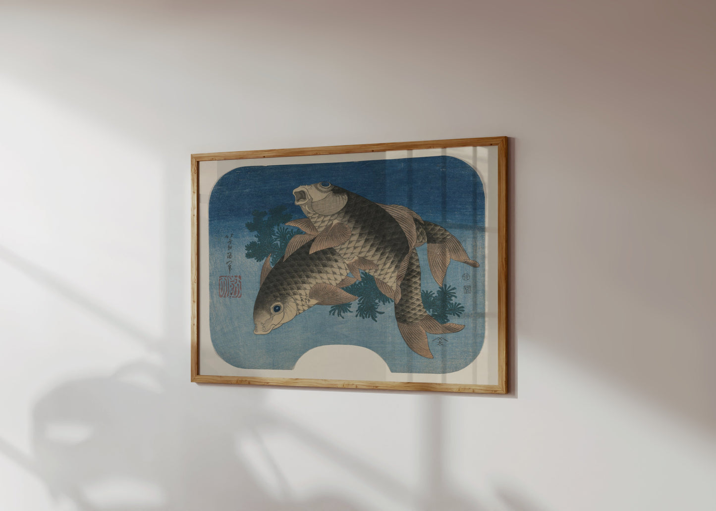 Premium Poster of Elegant Japanese Style Koi Fish Swimming In Blue Posters