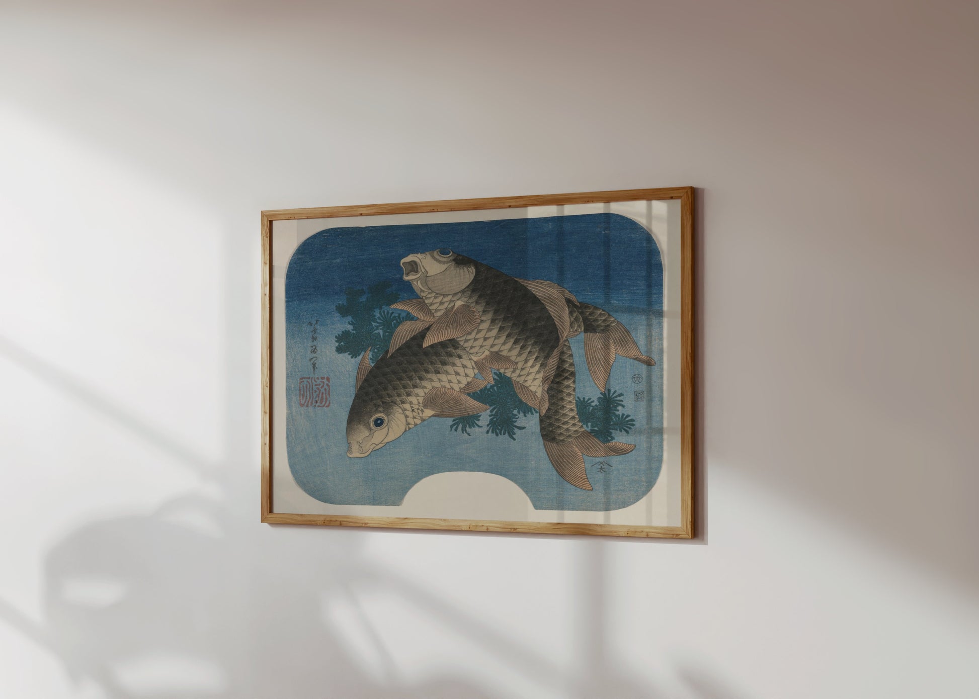Premium Poster of Elegant Japanese Style Koi Fish Swimming In Blue Posters