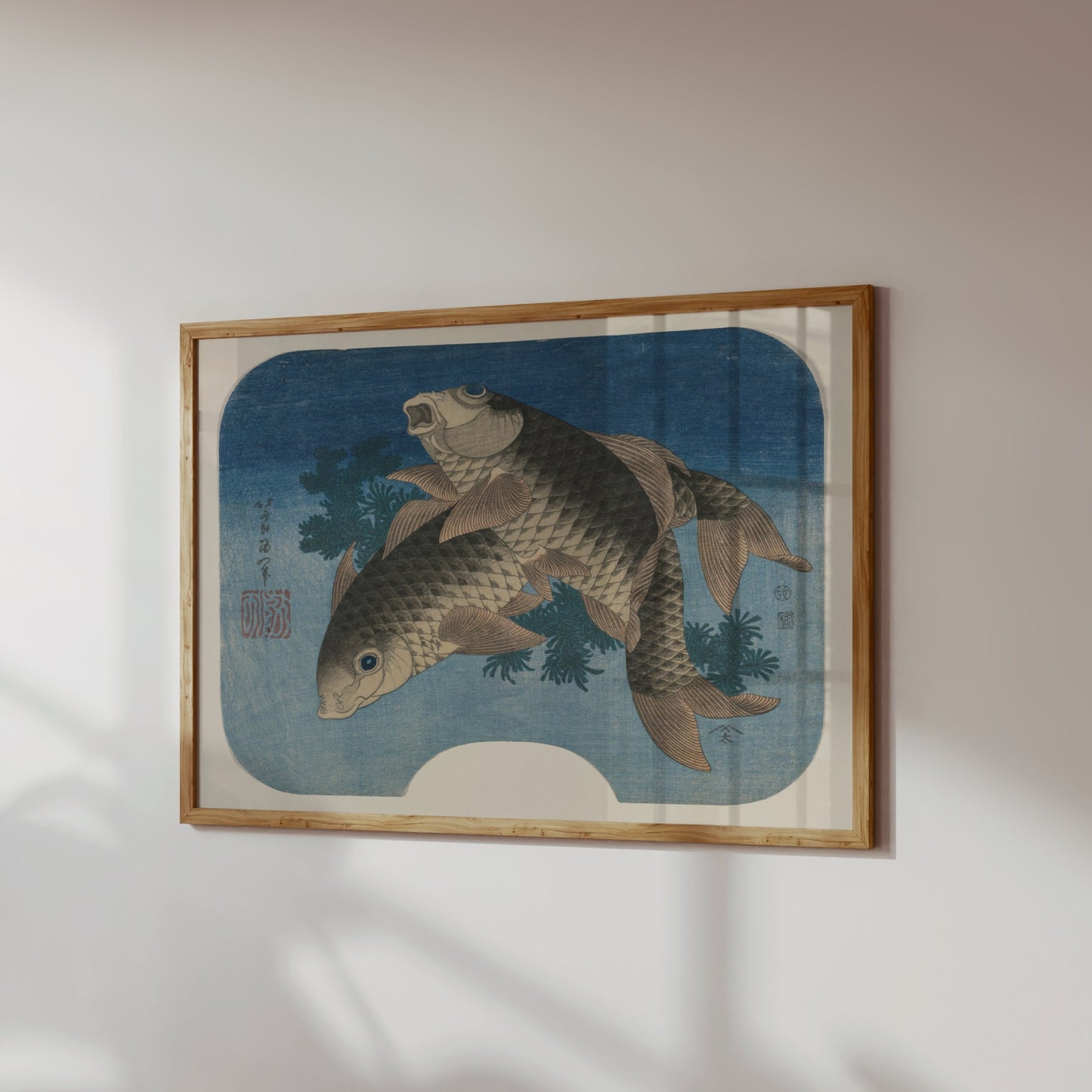 Premium Poster of Elegant Japanese Style Koi Fish Swimming In Blue Posters
